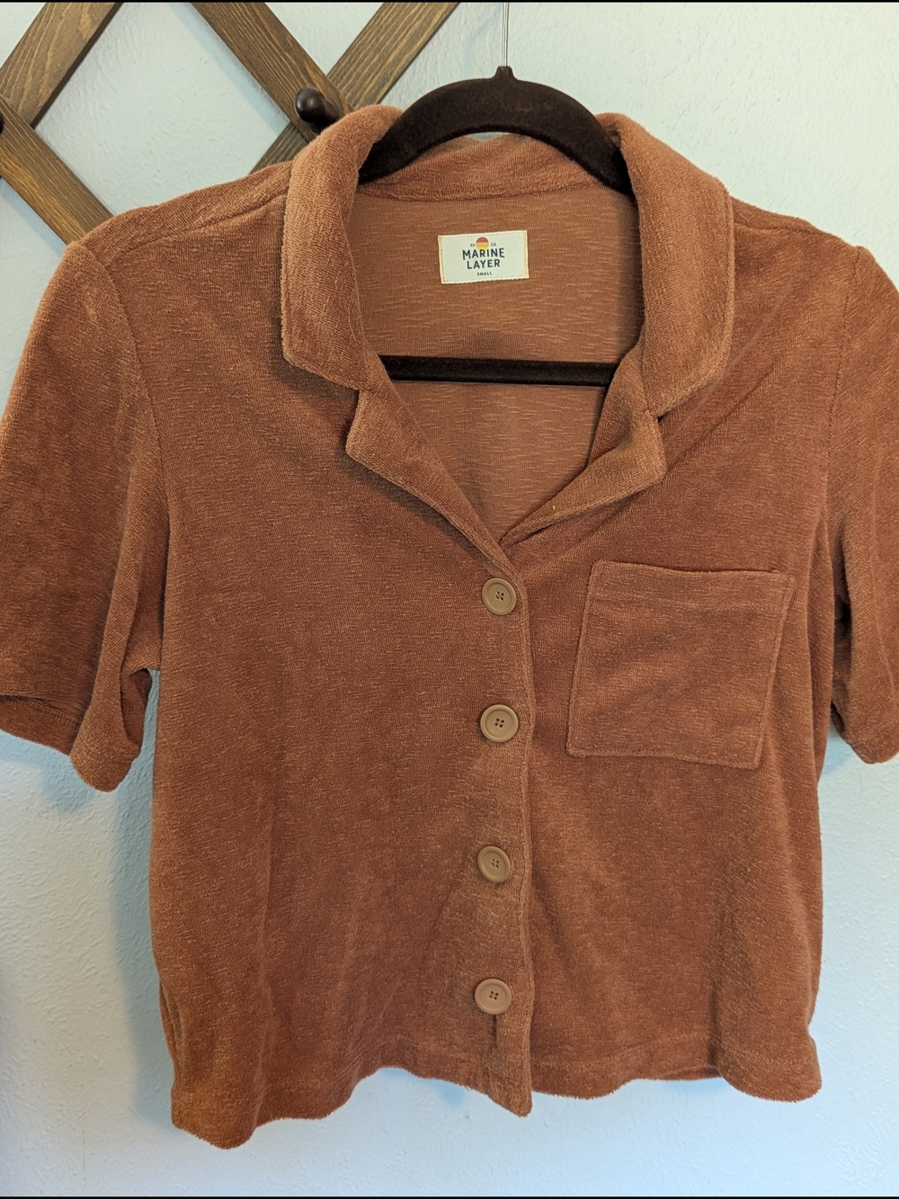 Marine Layer Brown Terry Button-Up Shirt